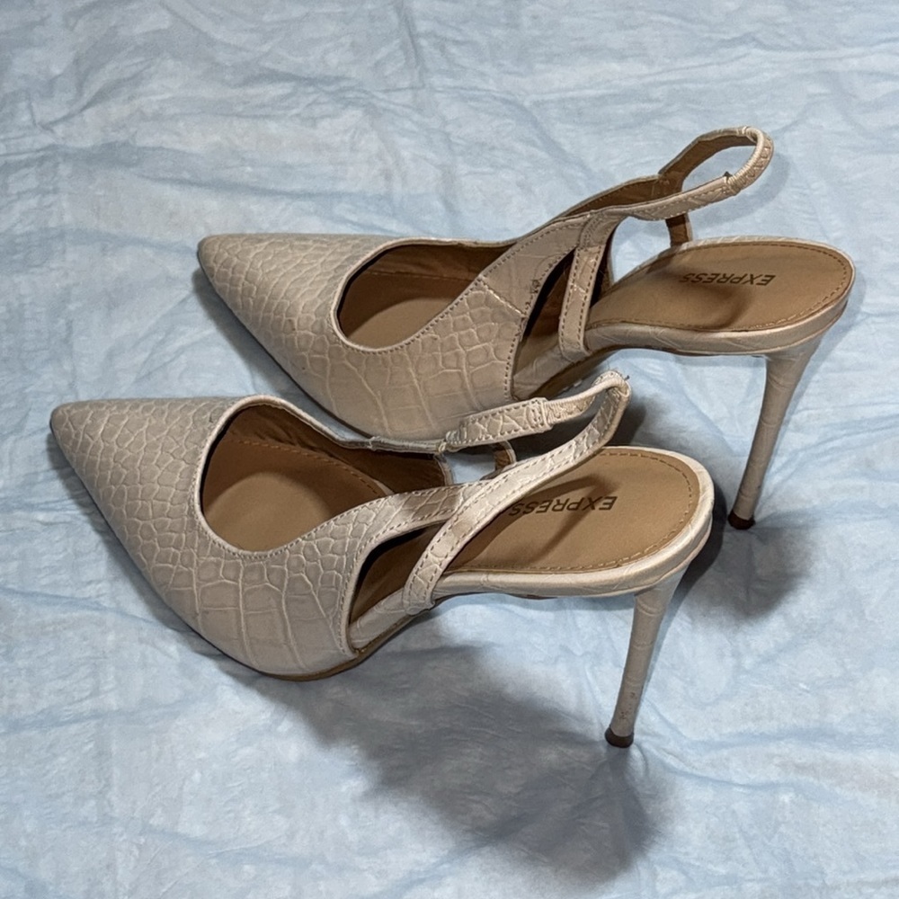 Express Croc embossed cut out sling backs heels pumps women’s shoes Sz 10 - Picture 4 of 13